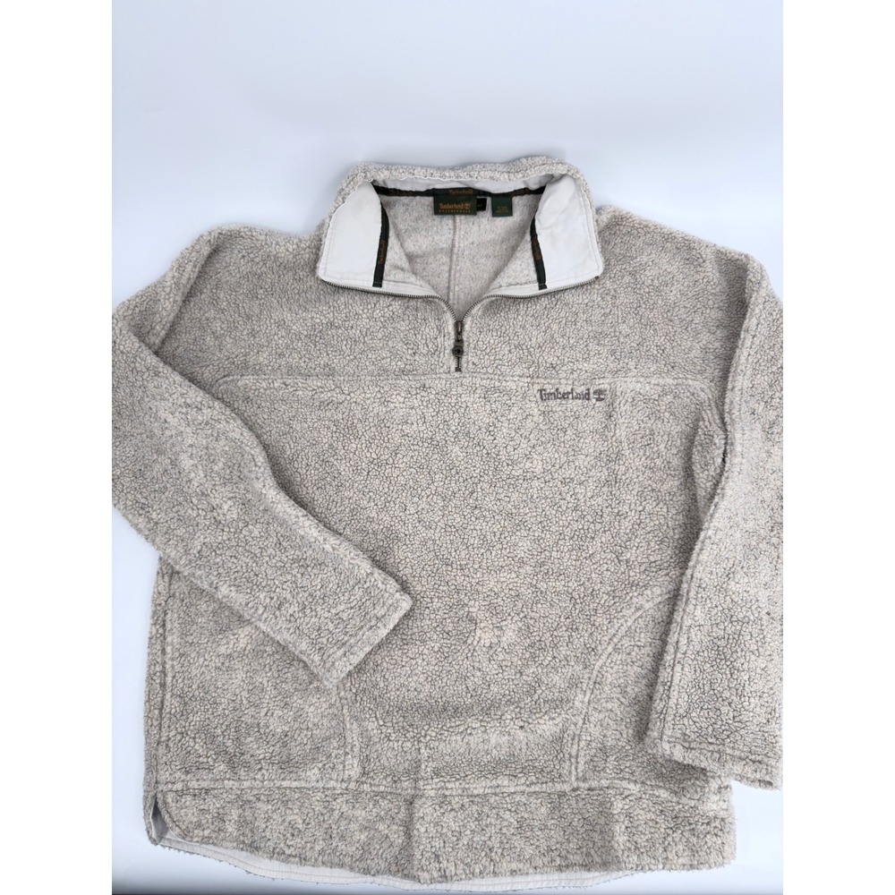 Timberland Fleece Pullover Quarter Zip 90s Vintage Women Large Beige Weathergear